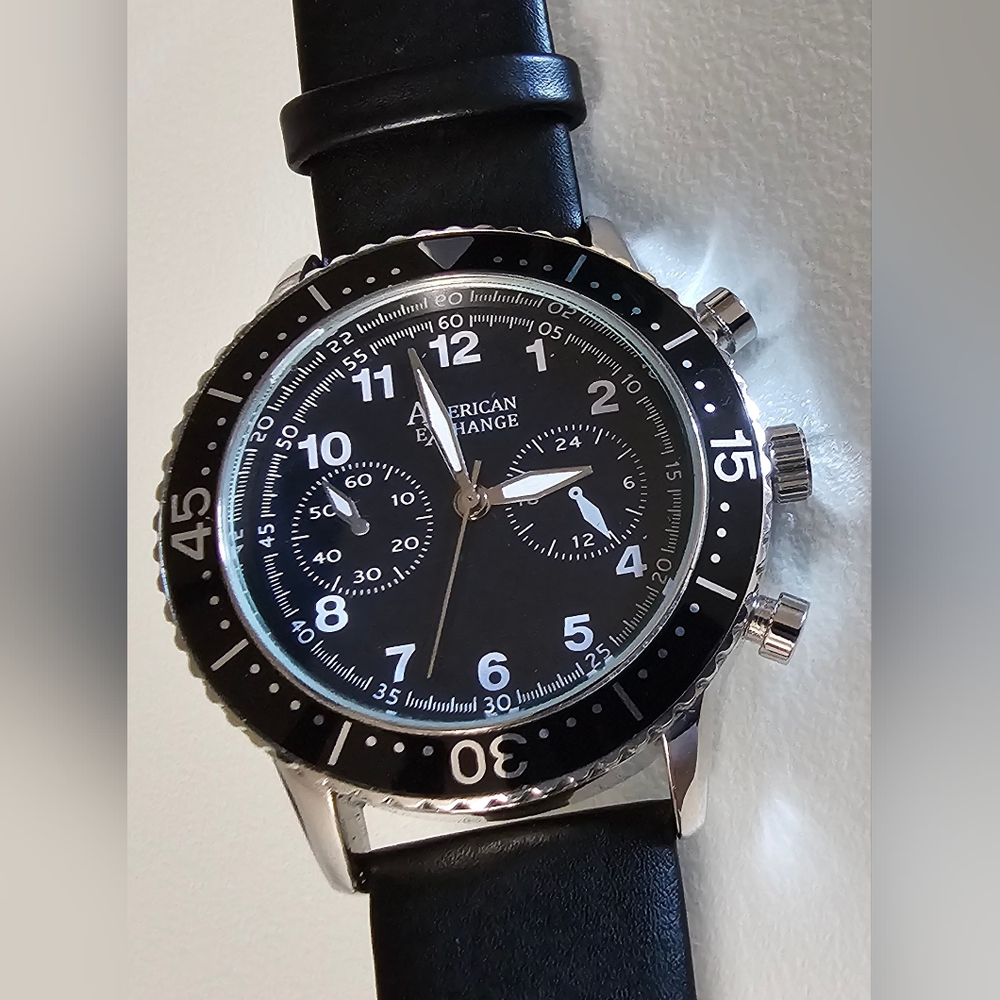 American Exchange Men's Watch Black Leather Band Works